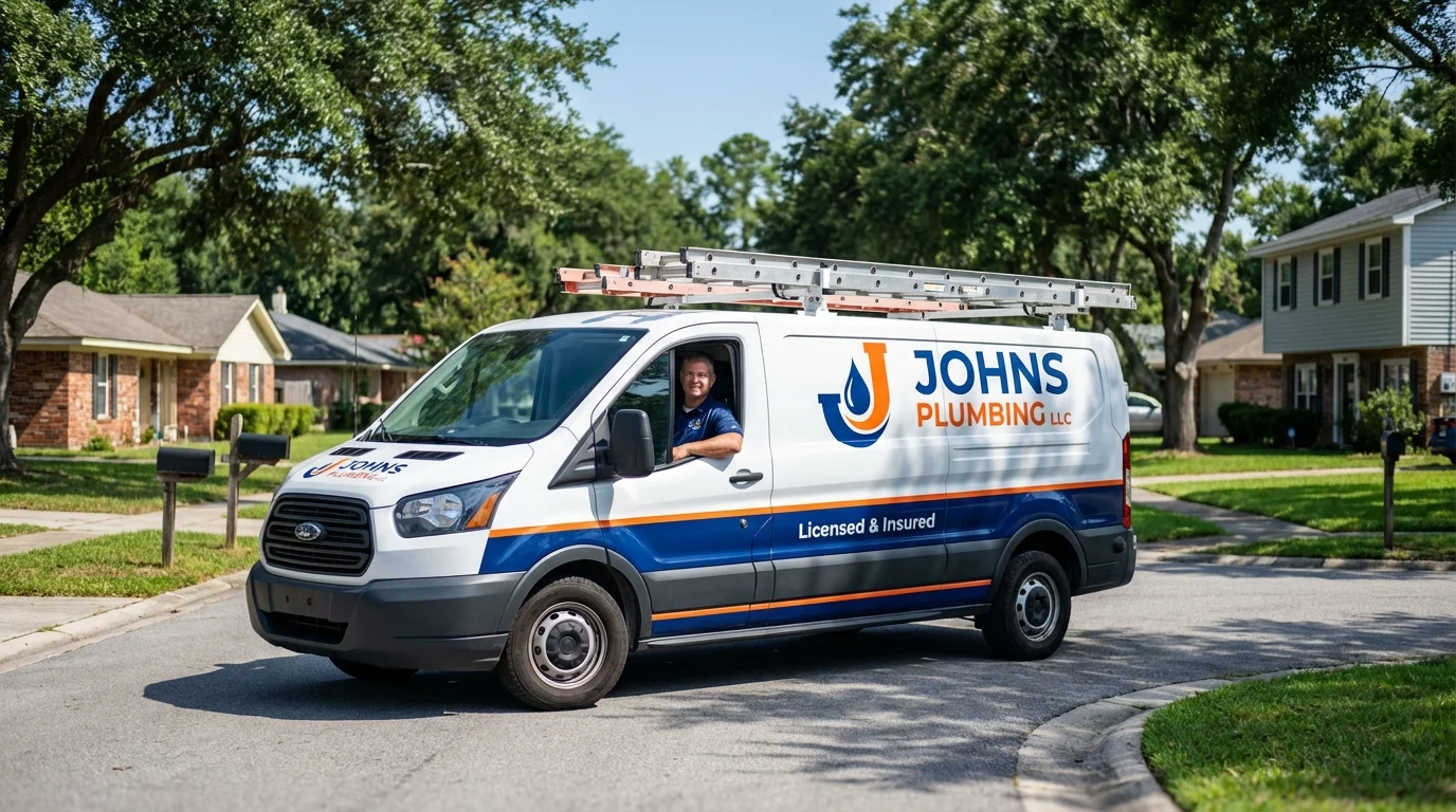 Johns Plumbing LLC service van in Zachary, LA