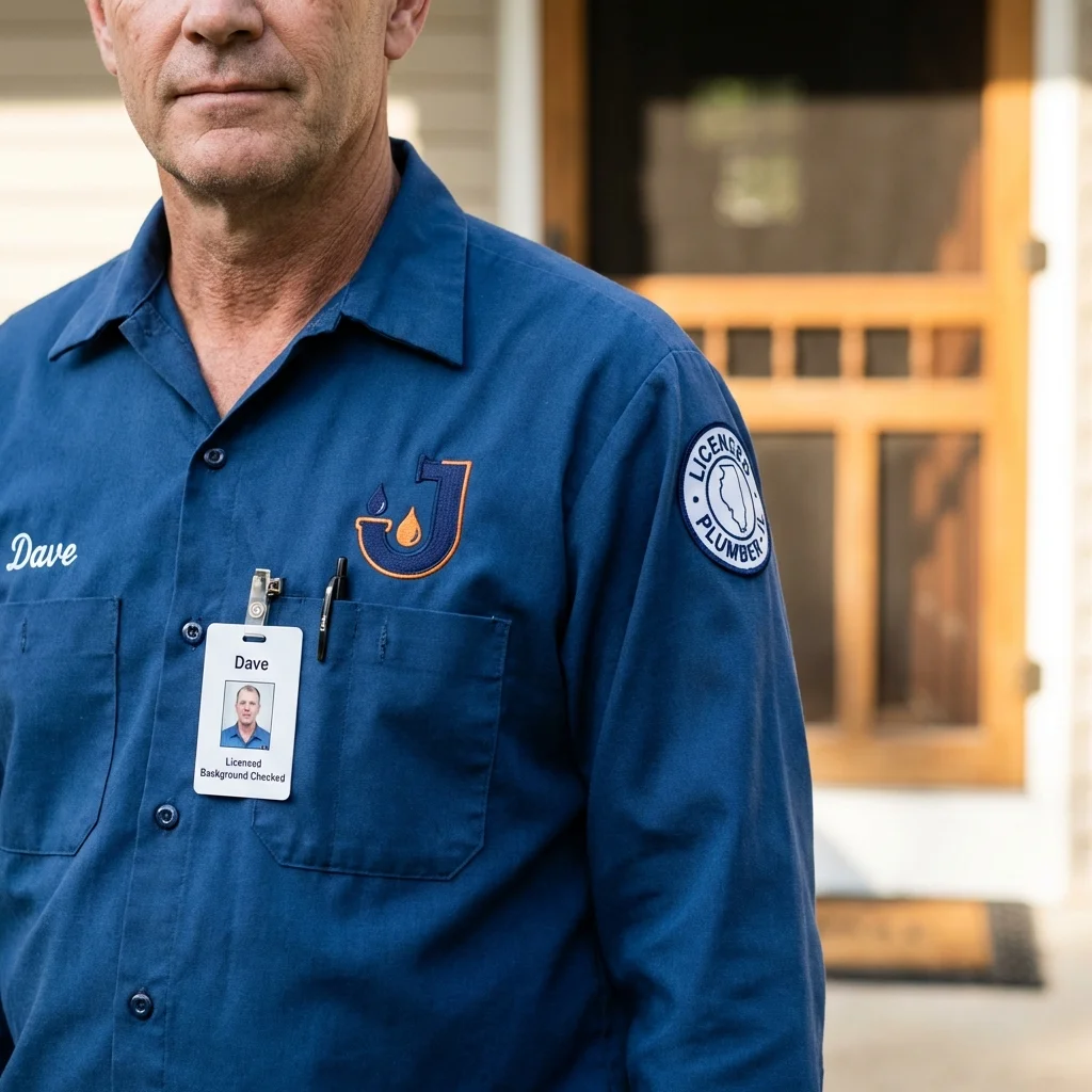 Licensed plumber showing ID badge in Zachary, LA