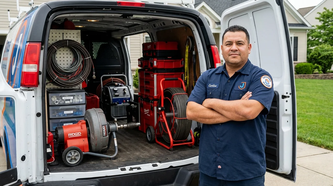 Professional drain cleaning equipment and Johns Plumbing LLC plumber in Zachary