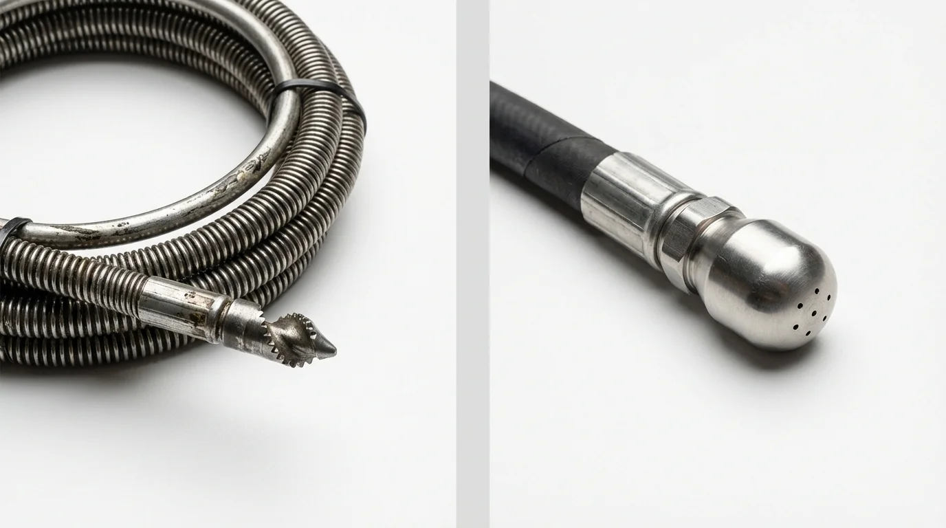 Drain snake cable and hydro jetting nozzle used for drain cleaning in Zachary, LA