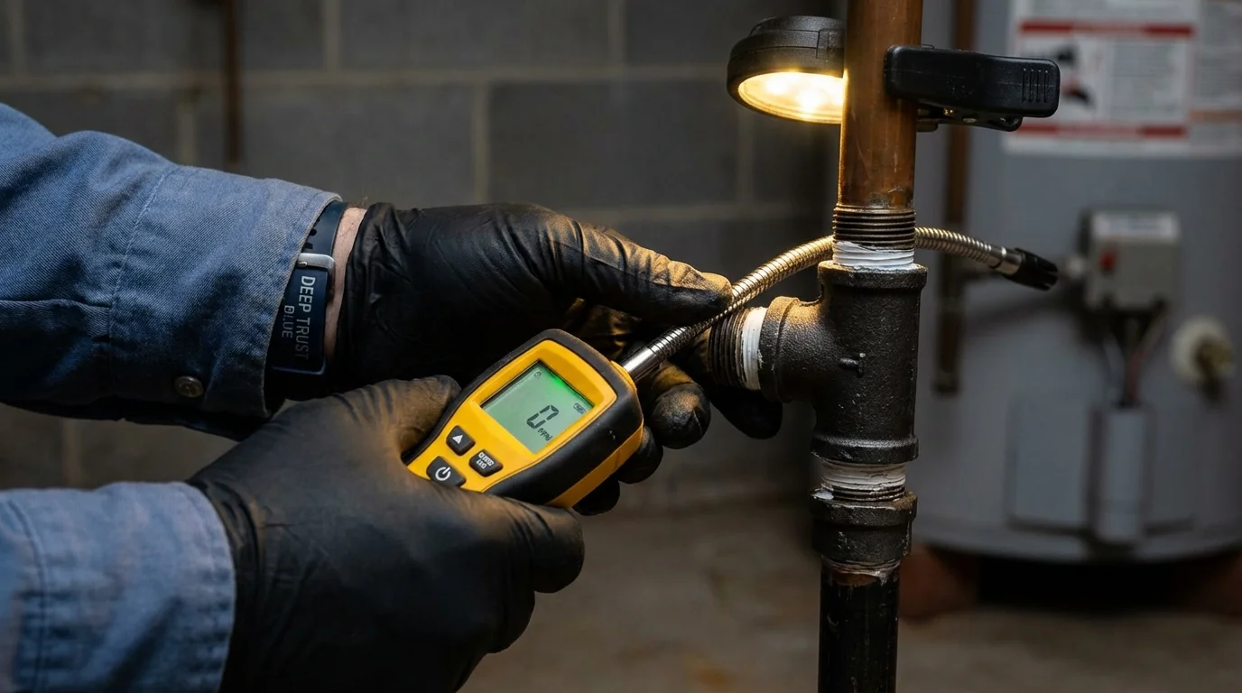 Gas leak detection with electronic sniffer by Johns Plumbing LLC in Zachary