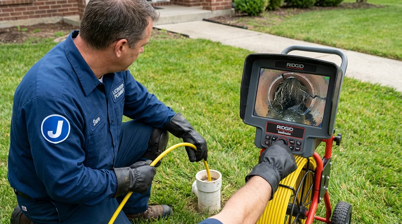 Sewer camera inspection being performed by Johns Plumbing LLC in Zachary