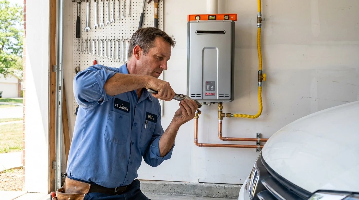 Tankless water heater installation by a Johns Plumbing LLC plumber in Zachary
