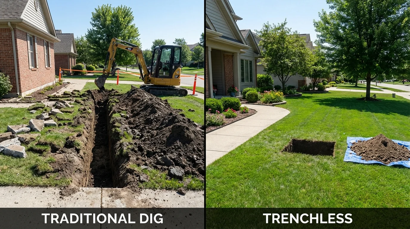 Trenchless sewer repair with minimal yard damage versus traditional excavation in Zachary, LA